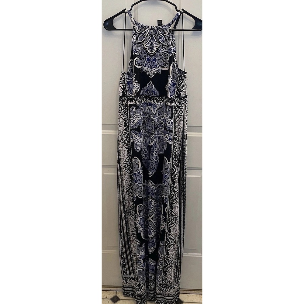 INC International Concepts Black Tropical Maxi Halter Sleeveless Dress‎ Size XL - Picture 7 of 8
